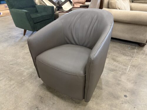 JASON FURNITURE Dark Grey Leather Round Back Swivel Rocking Armchair