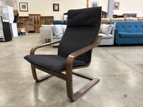 IKEA Poang Dark Finished Lounger with Black Channel Stitched Cushion