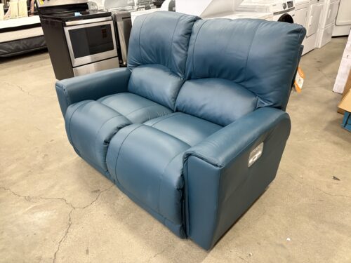 LA-Z-BOY Marine Blue Leather Power Dual Reclining Loveseat (Remotes Not Included)