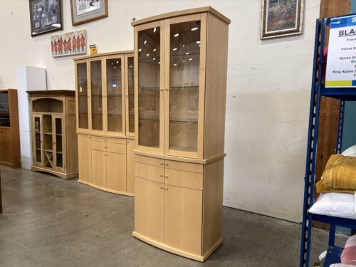 SKOVBY Light Finished Maple 2 Piece Display Cabinet with Adjustable Glass Shelves