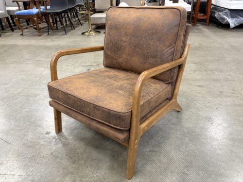 Marbled Borwn MCM Inspired Accent Chair with Walnut Finished Wooden Frame