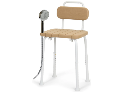 NEW! SHARPER IMAGE Deluxe Wood Grain Shower Chair with 350 lb Capacity
