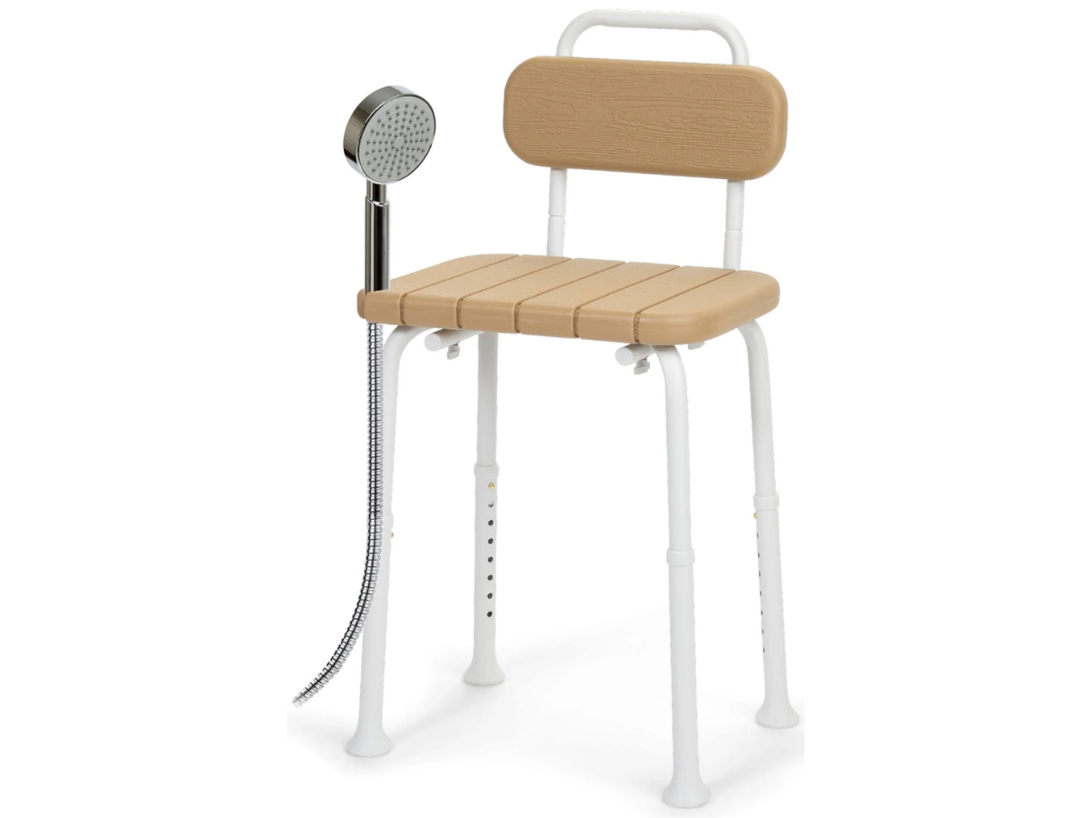 NEW! SHARPER IMAGE Deluxe Wood Grain Shower Chair with 350 lb Capacity