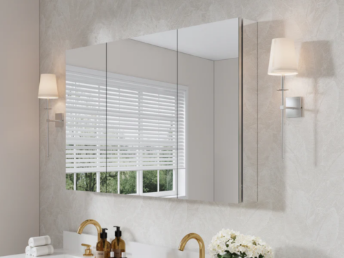 NEW! WELLFOR Rosa 48 in.×30 in. Copper-Free Tri-Views Mirror Cabinet with Adjustable Shelves and Triple Swing Doors