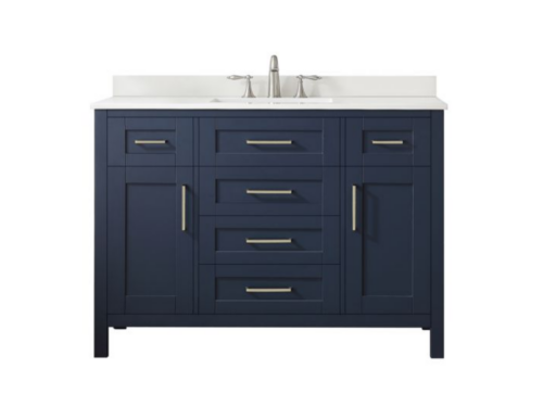 NEW! OVE DECORS Tahoe 48 in. Single Sink Freestanding Midnight Blue Bath Vanity with White Engineered Stone Top (Assembled)