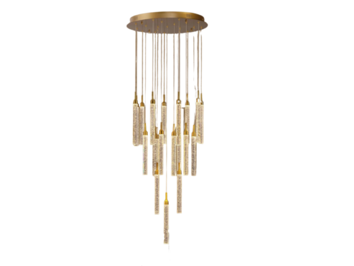NEW! Gold Tone Chandelier with 20 Bubbled Crystal Adjustable Pendants Model #KXP-5003G-20LED