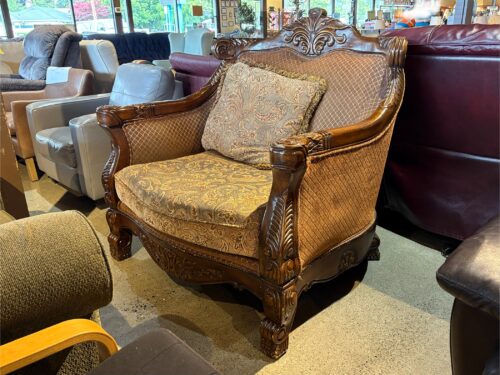 Broad Ornate Wood Frame Throne Armchair