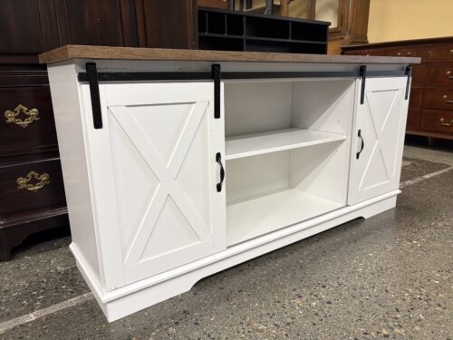 WALKER EDISON White Modern Farmhouse Sliding Door TV Stand