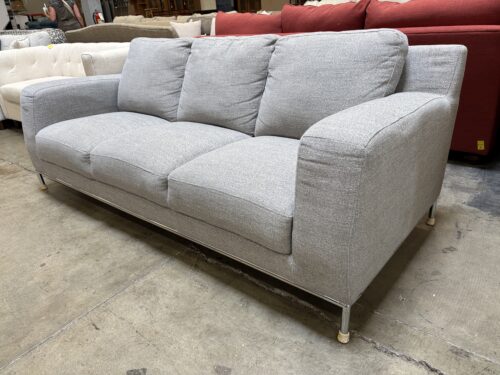 Modern Heathered Grey Wide Arm Sofa with Chrome Base