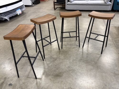 Rustic Natural Finished Wood Top Dining Stool with Black Metal Base (Set of 4)