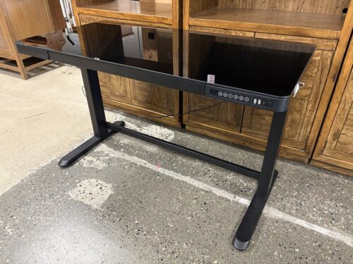 Black Glass Top Electric Standing Desk w/ Drawer