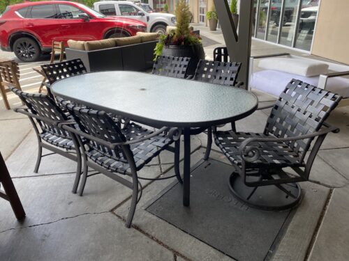 Metal & Glass Lattice Backed Outdoor Dining Set (Set of 7)