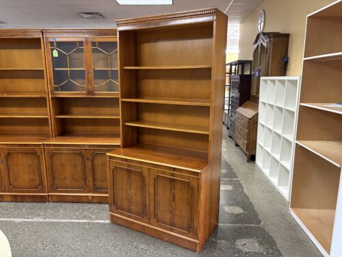 Vintage Peacan Finish Traditional Open Bookcase w/ Lower Cabinet