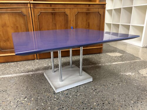 Postmodern Blue Top Square Coffee Table w/ Concrete & Chrome Base