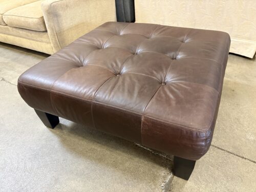 POTTERY BARN Sullivan Espresso Leather Square Tufted Ottoman