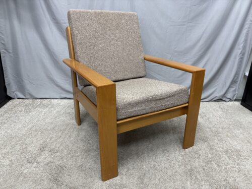Vintage Danish Modern Style Lounge Chair w/ Tan Fabric Cushions