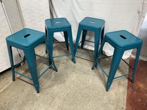 Teal Stackable Metal Stools (Set of 4)