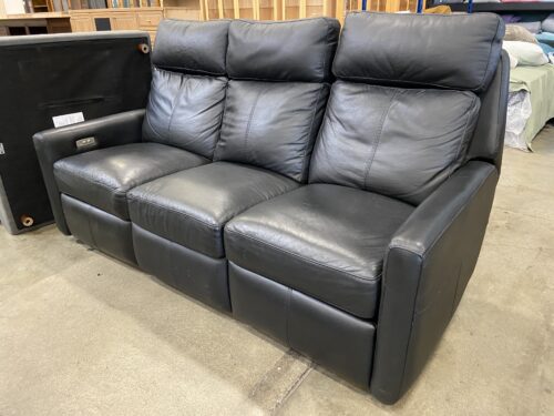 Black Leather Power Reclining 3-Seat Sofa