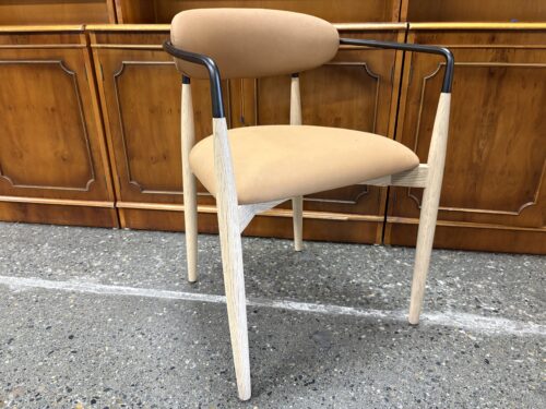 RESTORATION HARDWARE Arno Greige/Bronze & Chestnut Vegan Leather Dining Armchair