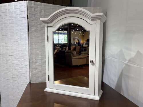 White Arched Mirror Door Wall/Tabletop Cabinet