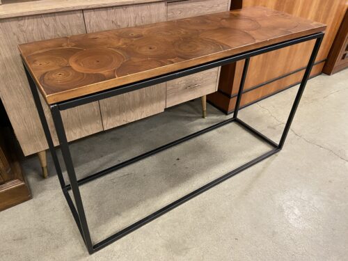 WORLD MARKET Dark Stained Heartwood Grain Top Metal Console Table