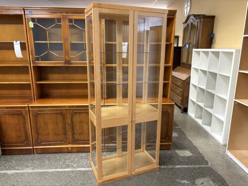 Blonde Frame Modern Glass Curio Cabinet