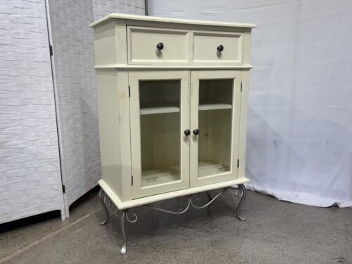 Elevated Cream Glass Door Cabinet