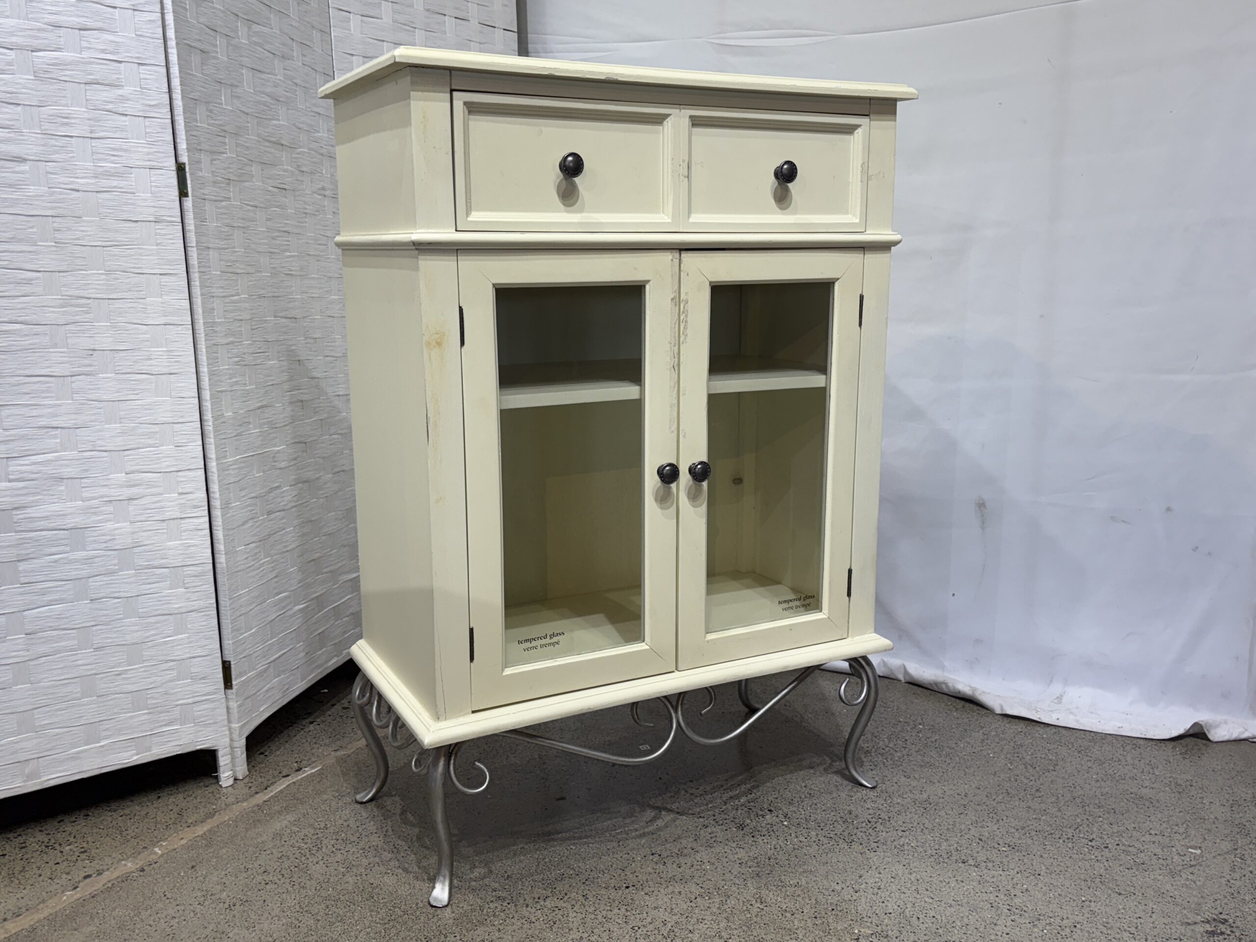 Elevated Cream Glass Door Cabinet