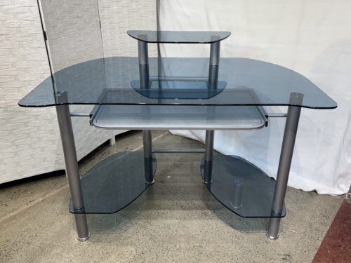 Multi-Level Blue Tempered Glass Computer Desk