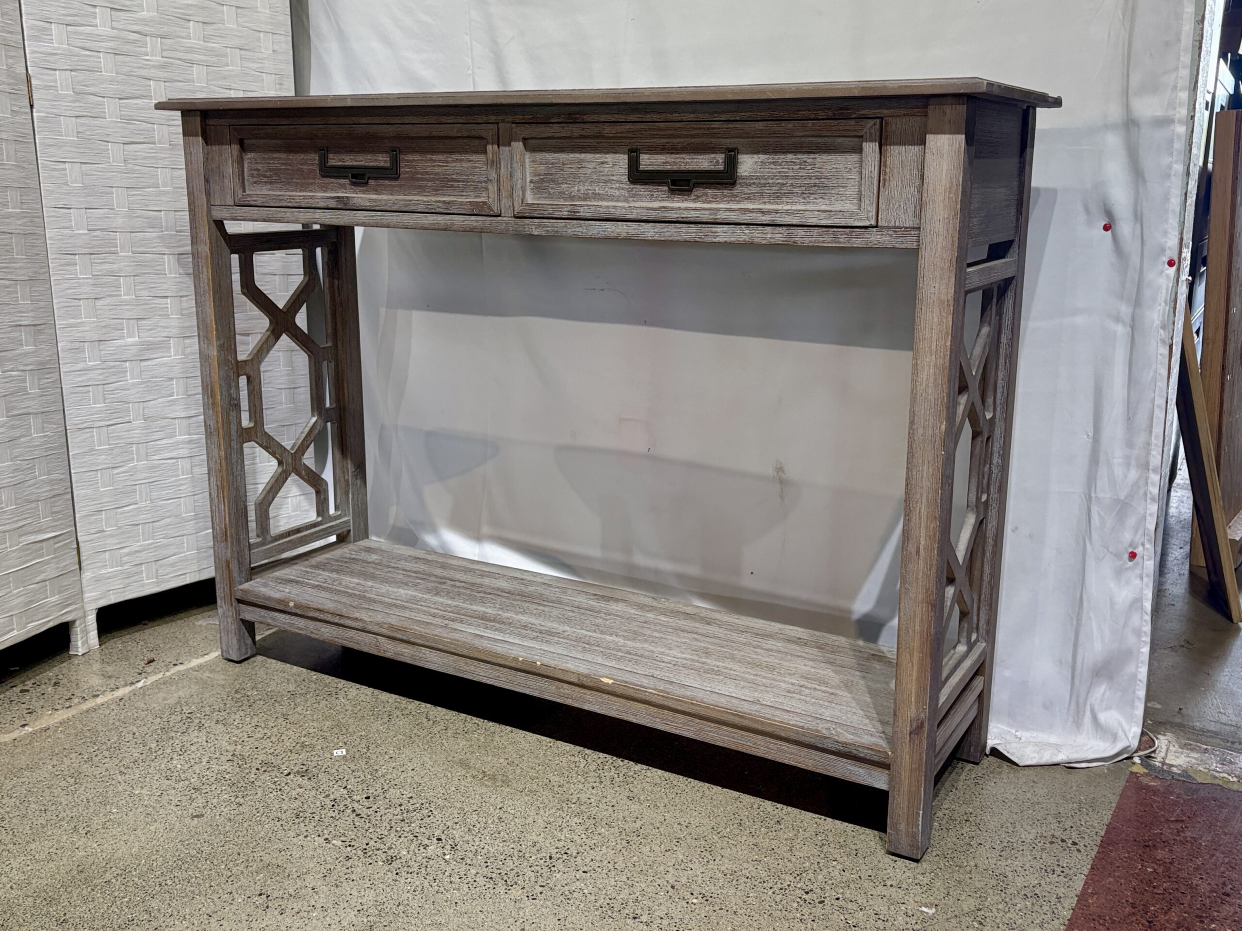 Warm Ash Grey 2-Drawer Sofa Table
