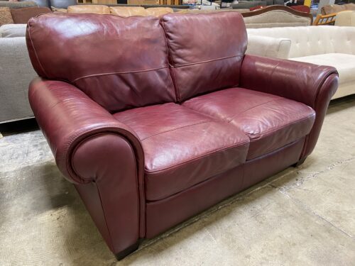 JASON FURNITURE Burgundy Leather Roll Arm Loveseat