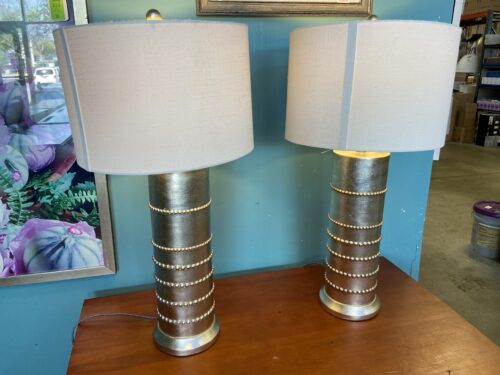 JONATHAN Y Evelyn Silver Leaf Table Lamps w/ Drum Shades (Set of 2)