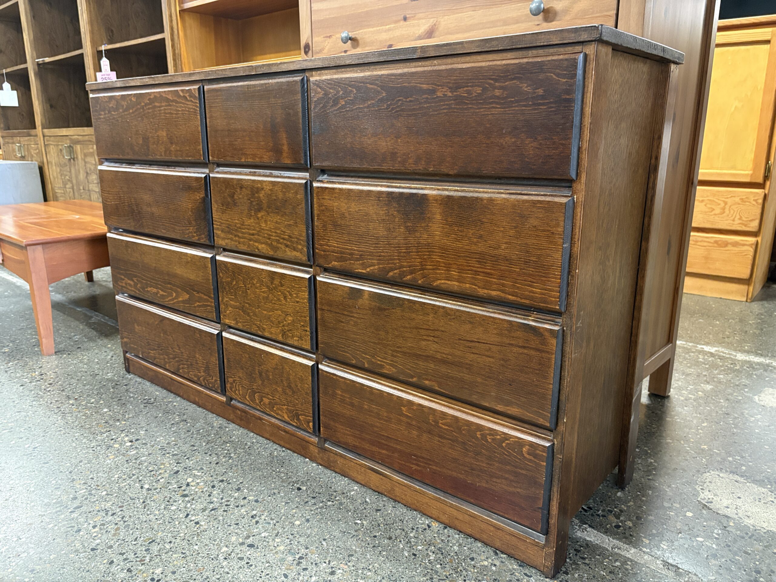 Dark Wood Vintage Modern 12 Drawer Low Dresser