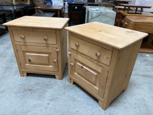 Natural Finish Single Drawer Pine Nightstand with Bottom Cabinet (Set of 2)