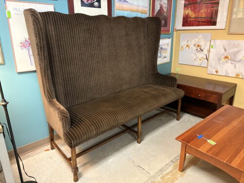 STANFORD FURNITURE Chocolate Pinstripe High Wingback Settee
