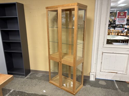 Blonde Frame Modern Glass Curio Cabinet