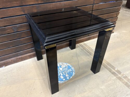 DREXEL HERITAGE Vintage Black & Gold Trim Postmodern Smokey Glass Top End Table