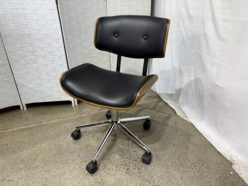 MCM Style Walnut and Black Adjustable Office Chair