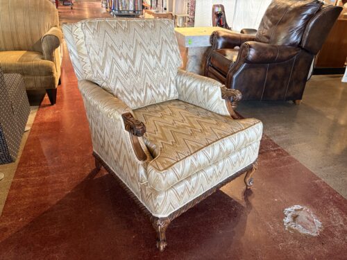 French Bergère Lounge Chair with Flame-Stitch Patterned