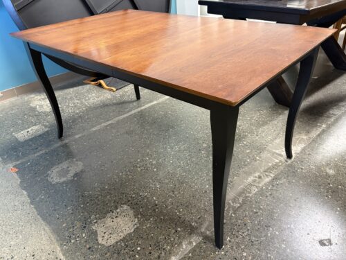 BASSETT Extendable Rectangular Caramel Stained Wooden Table w/ Black Legs