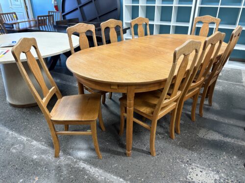 Classic Solid Wood Oval Dining Table w/ 8 Chairs