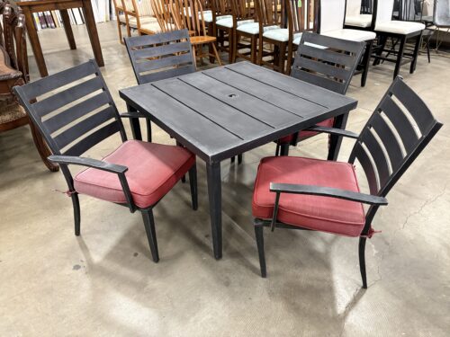 HAMPTON BAY Square Black Metal Outdoor Dining Table with 4 Chairs