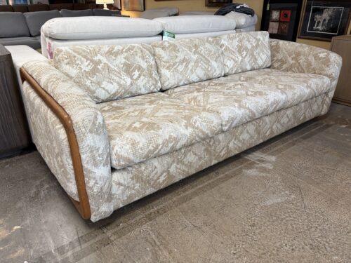 Vintage Wooden Framed Geometric Upholstered 3-Seat Sofa
