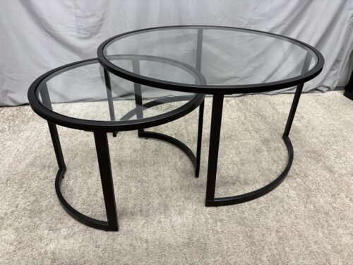Round Black Metal & Glass Top Nesting Tables (Set of 2)