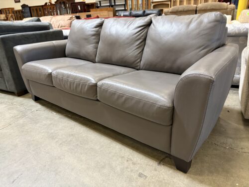 PALLISER Grey Leather 3 Seat Sofa with Flared Teardrop Arms