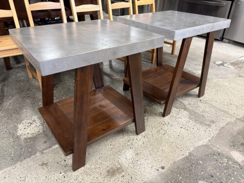 Industrial Riveted Wooden Side Tables (Set of 2)