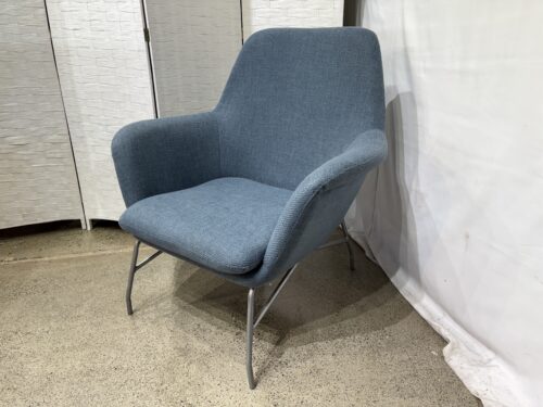 Lounge Chair in Old Blue Jeans with Curved Arms And Steel Legs