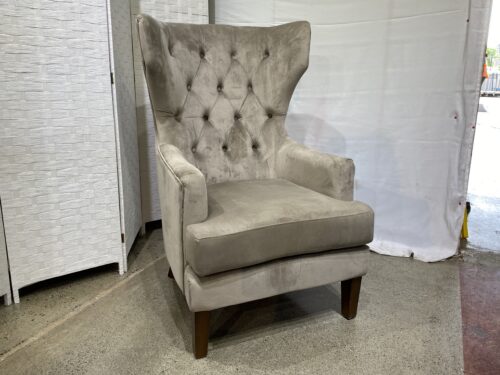Modern Plush Silver Wingback Armchair