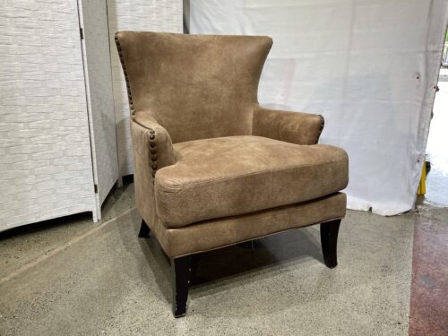 Fawn Brown Faux Suede Armchair w/ Stud Trim