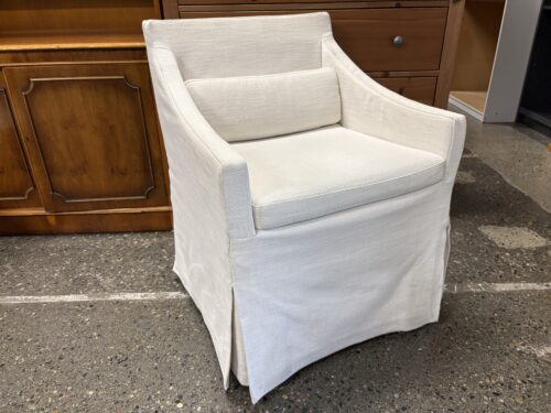 RESTORATION HARDWARE Low Belgian Natural Linen Slipcovered Slop Arm Dining Armchair w/ Casters